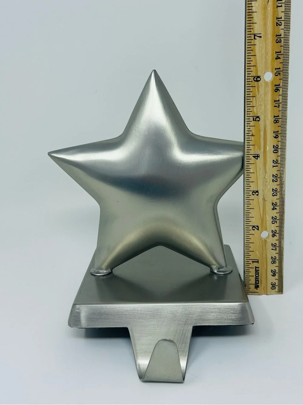 Crate & Barrel Brushed Silver Star Christmas Stocking Holder Hook Heavy Holiday